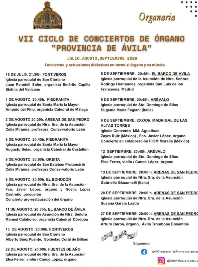 VII ciclo de conciertos de órgano "Provincia de Ávila"